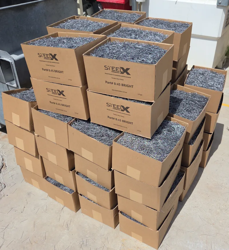Boxed SteelX 8:45 twisted steel rebar on a pallet